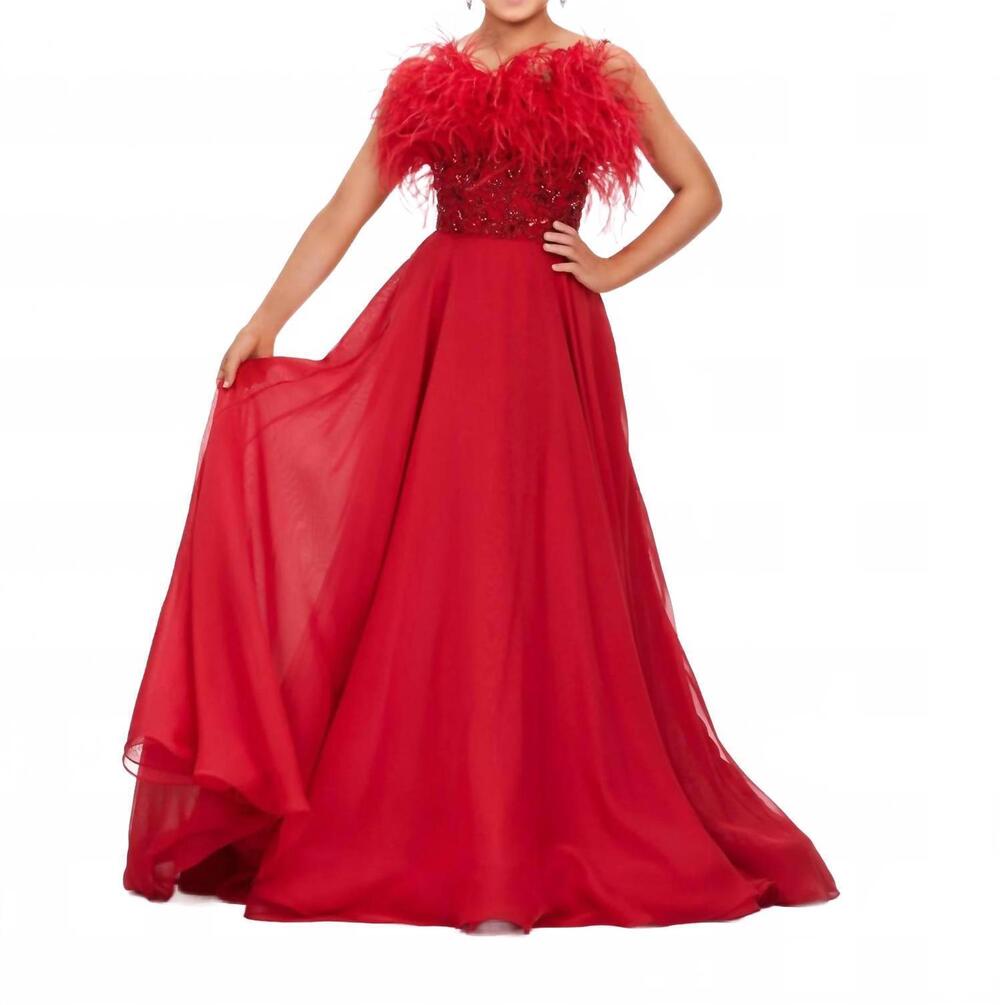 NEW ASHLEYLAUREN a line gown in red
